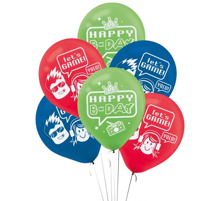 Party Town Birthday Latex Balloons 12" (pk6)