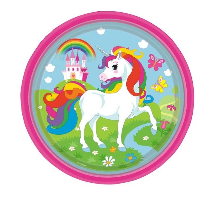 Rainbow Unicorn Round Paper Plates 9" (Pack of 8)