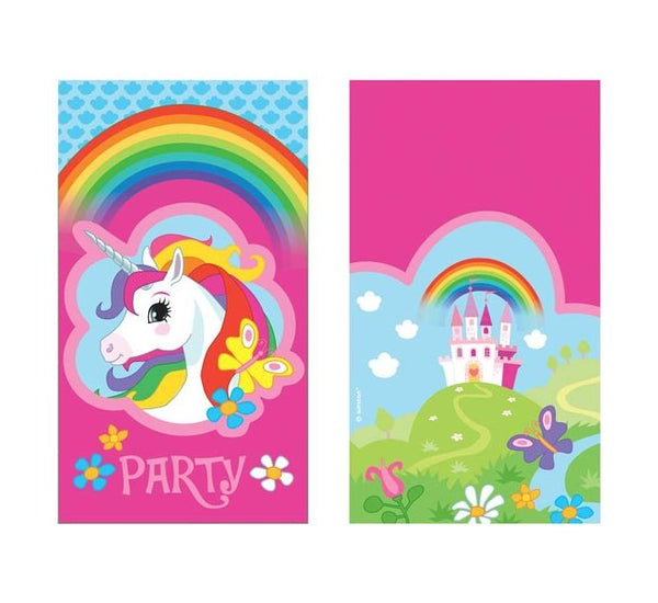 Rainbow Unicorn Party Invitations & Envelopes (Pack of 8)
