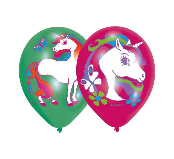Rainbow Unicorn Printed Latex Balloons (Pack of 6)