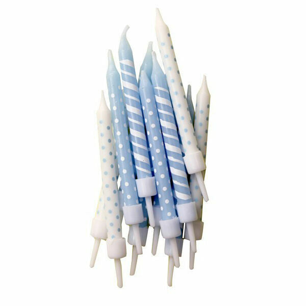 Light Blue Dots & Stripes Cake Candles (Pack of 12)
