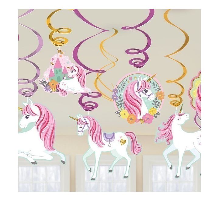Magical Unicorn Hanging Swirl Decorations (pk12)