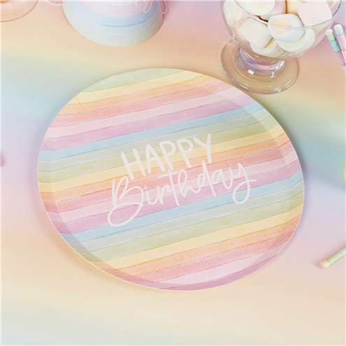 Eco Rainbow Happy Birthday Paper Plates 9" (PK8)
