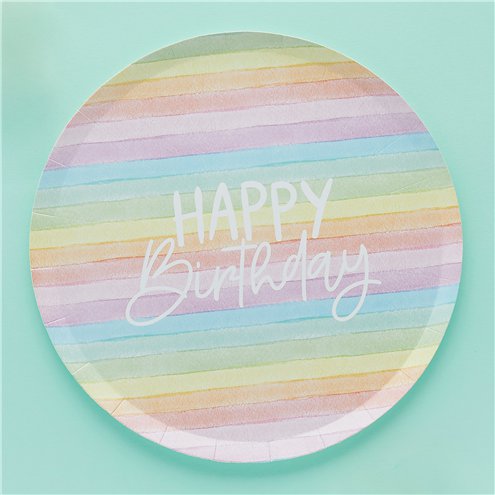 Eco Rainbow Happy Birthday Paper Plates 9" (PK8)