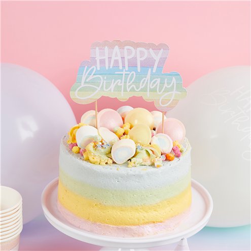 Eco Rainbow Happy Birthday Paper Cake Topper