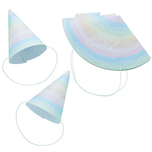 Eco Rainbow Happy Birthday Paper Hats (pk10