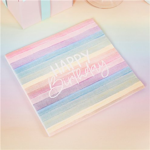 Eco Rainbow Happy Birthday Paper Napkins (pk16)