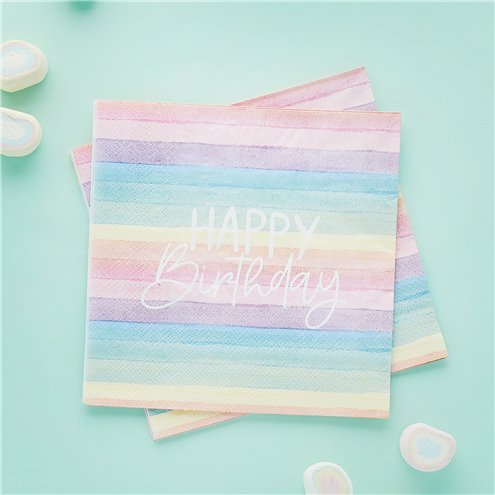 Eco Rainbow Happy Birthday Paper Napkins (pk16)