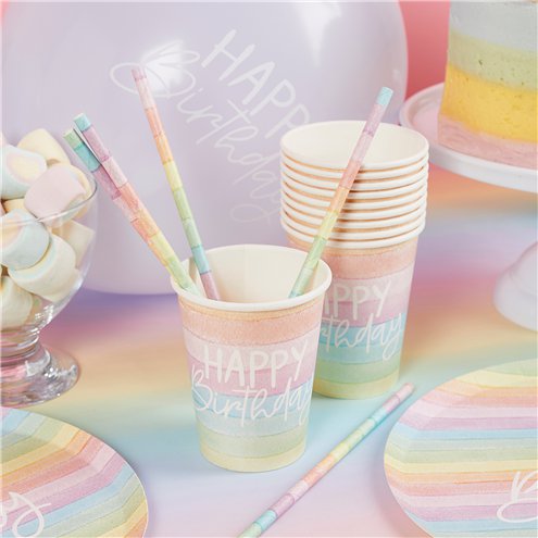 Eco Rainbow Happy Birthday Paper Cups (pk8)