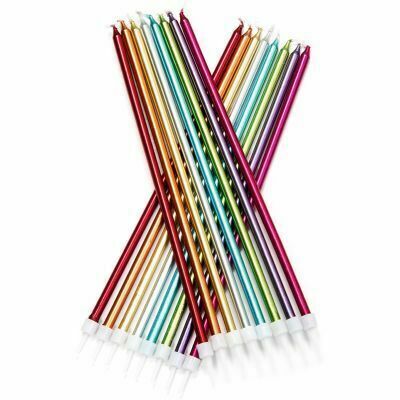 Metallic Rainbow Extra Tall Candles With Holders (Pack of 16)
