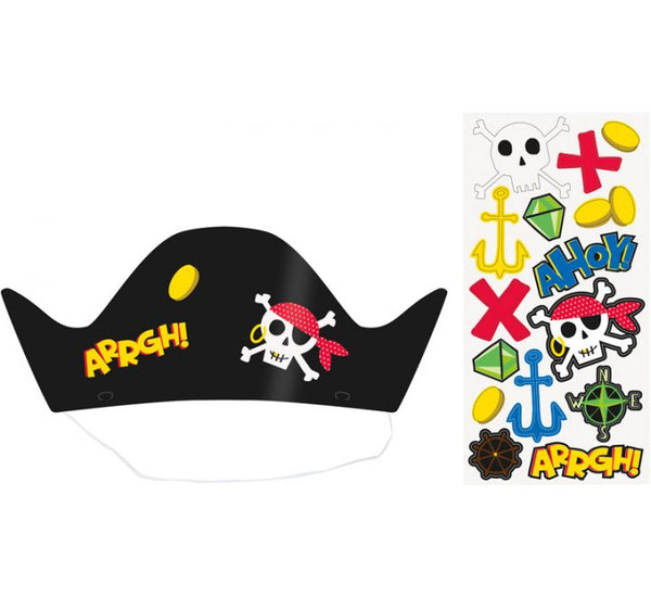 Ahoy Pirate Party Hats and Stickers (pk8)