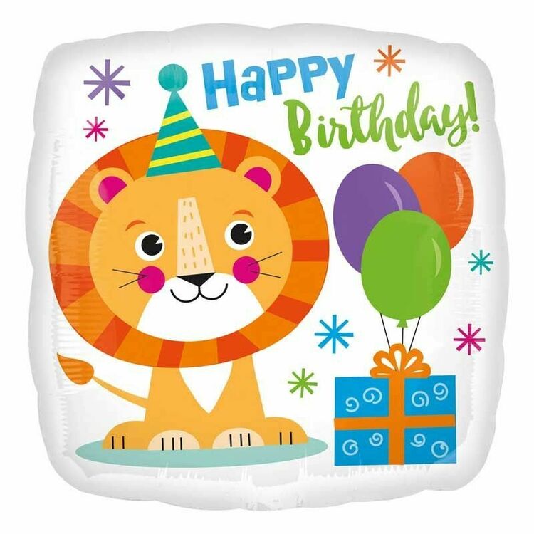 Square Shaped Lion Happy Birthday Foil Balloon (18")