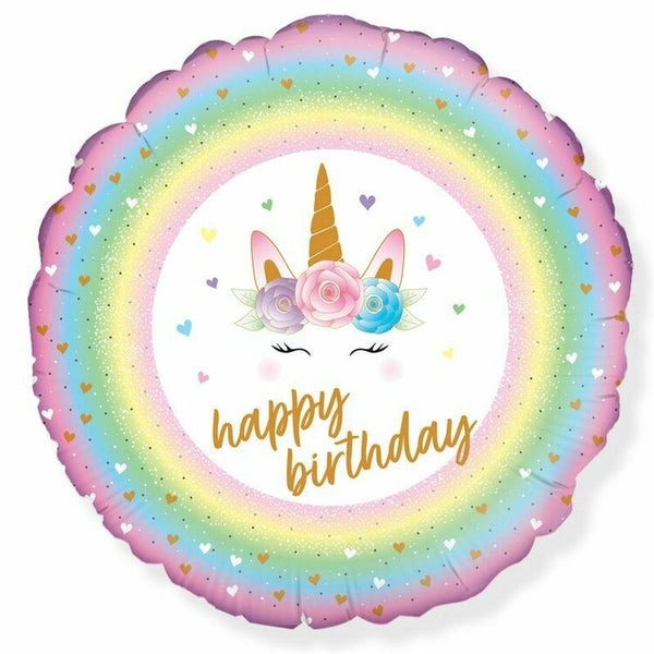 Holographic Flowers & Unicorn Birthday Foil Balloon (18")