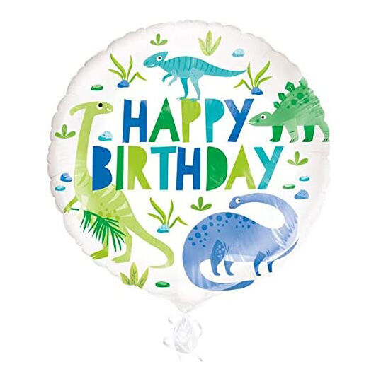 Blue & Green Dinosaur Foil Birthday Balloon (18")