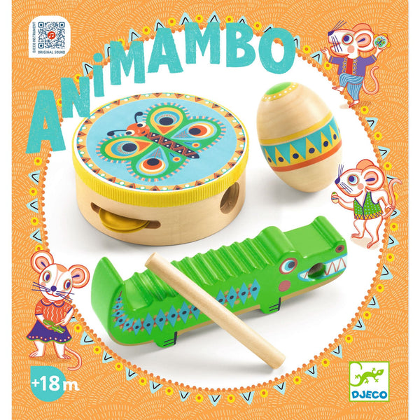 Djeco Animambo Set of 3 Percussion Musical Instruments (tambourine, maracas, guiro)