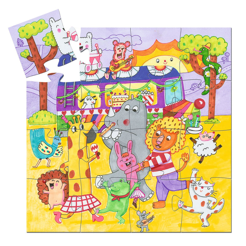 Djeco Silhouette Puzzle 16 Piece - The Rainbow Bus