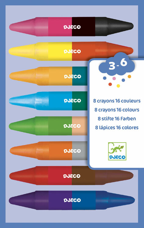 Djeco 8 Double-Ended Crayons - 16 Colours