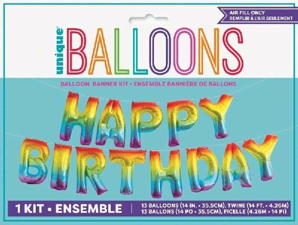 Rainbow Happy Birthday Air Fill Foil Balloon Kit (14")