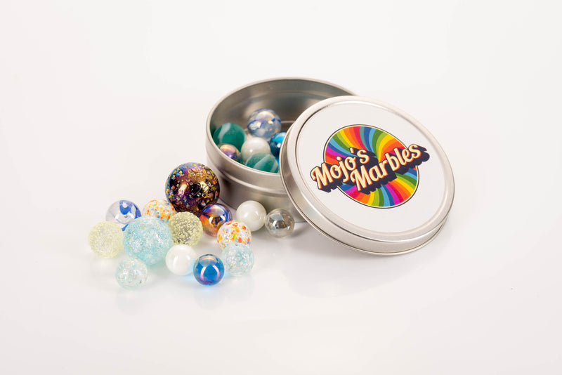 Mojos Small Tin Of 25 Mixed Marbles - Winter Wonderland