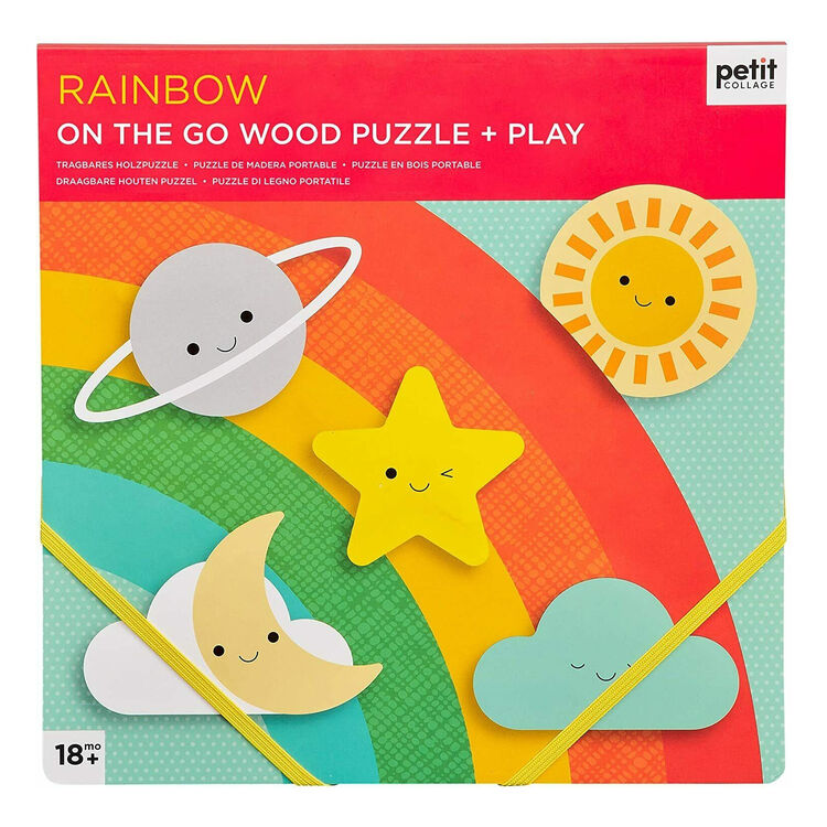 Petit Collage Rainbow Chunky Wood Puzzle + Play Set