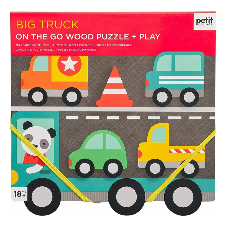 Petit Collage Big Truck Chunky Wood Puzzle + Play Set